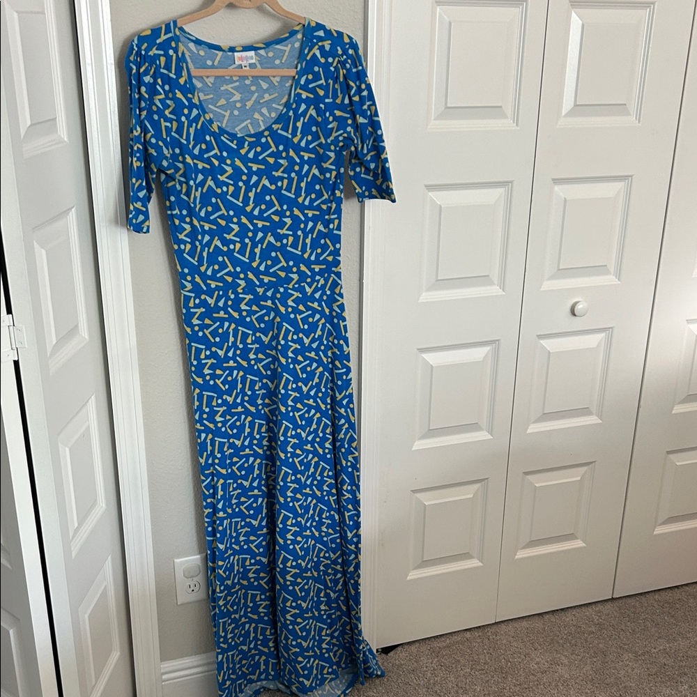 LuLaRoe Blue and Yellow Patterned Maxi Dress